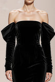 Mermaid Black Strapless Velvet Long Military Ball Dresses with Sleeves