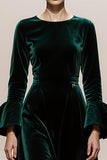 Dark Green A-Line Round Neck Long Sleeves Velvet Military Ball Dresses