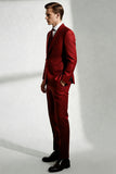 Burgundy Peak Lapel One Button Men's Suits