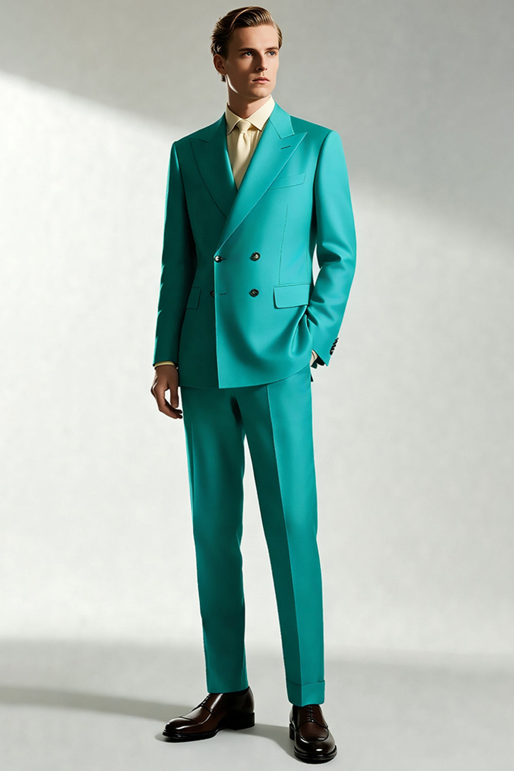 Men's Peak Lapel One Button Turquoise Prom Suits