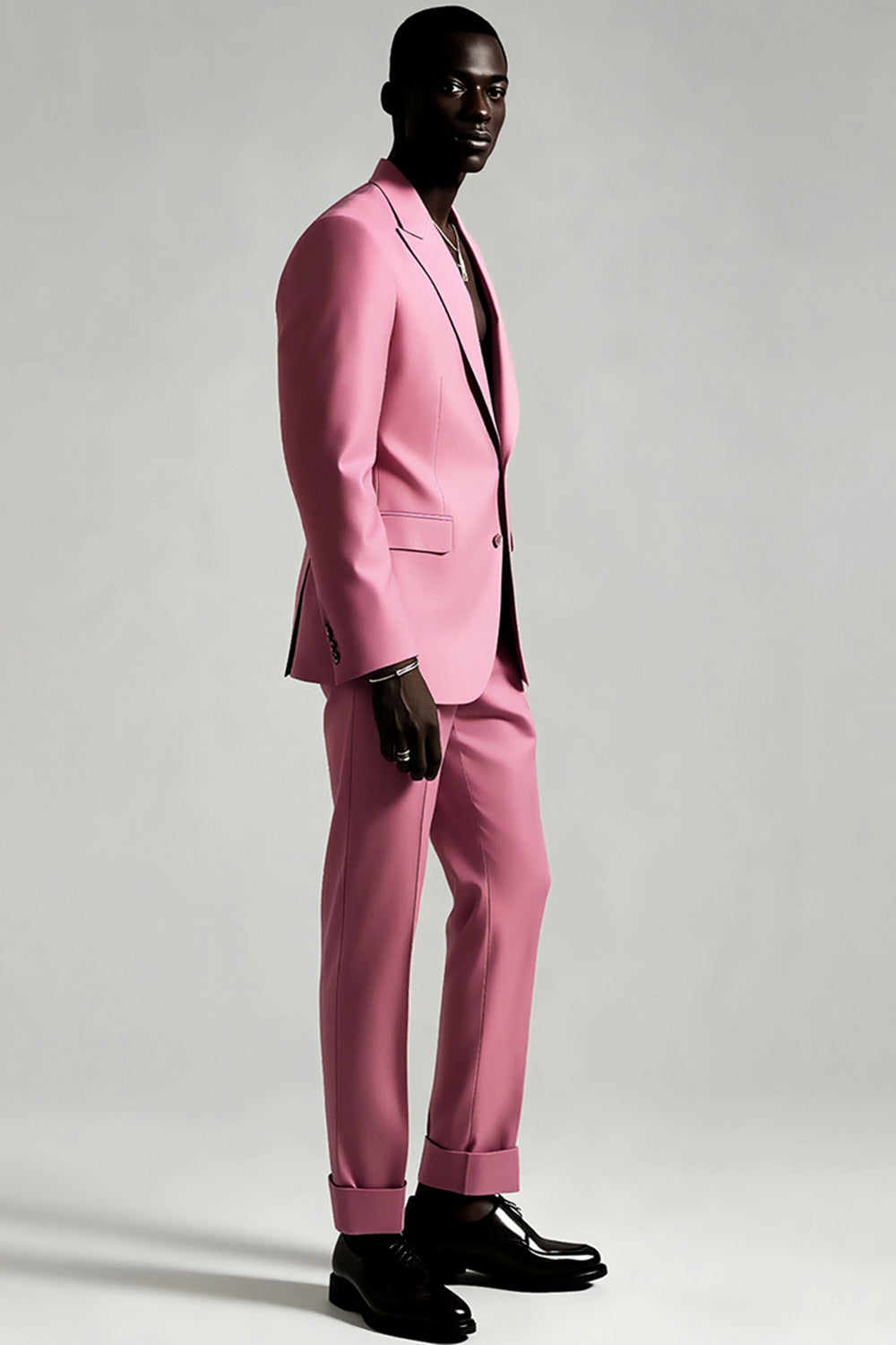 Men's Grey Pink Peak Lapel 2 Piece Prom Suits