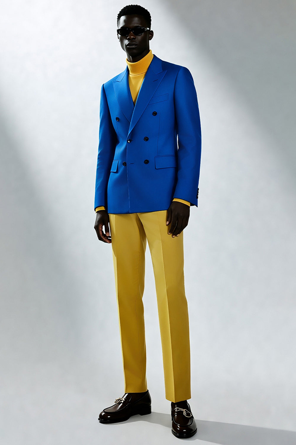 Men's Peak Lapel Blue Double Breasted Prom Suits