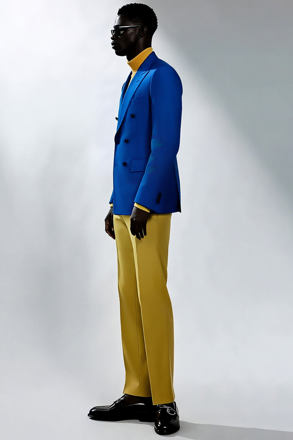 Men's Peak Lapel Blue Double Breasted Prom Suits