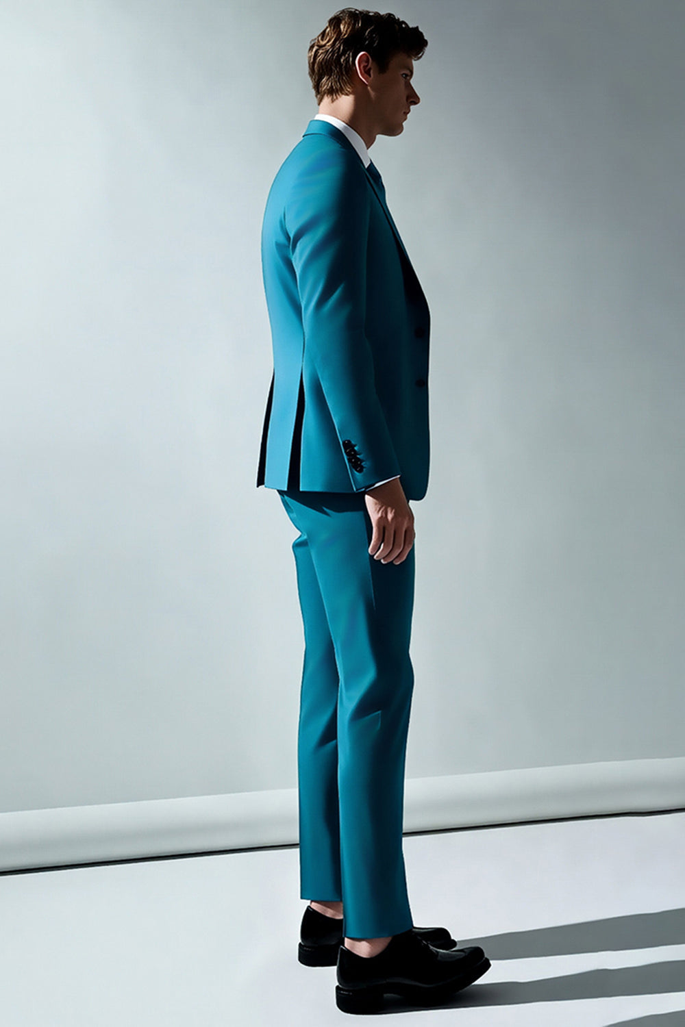 Peacock Blue Notched Lapel 2 Piece Men's Suits