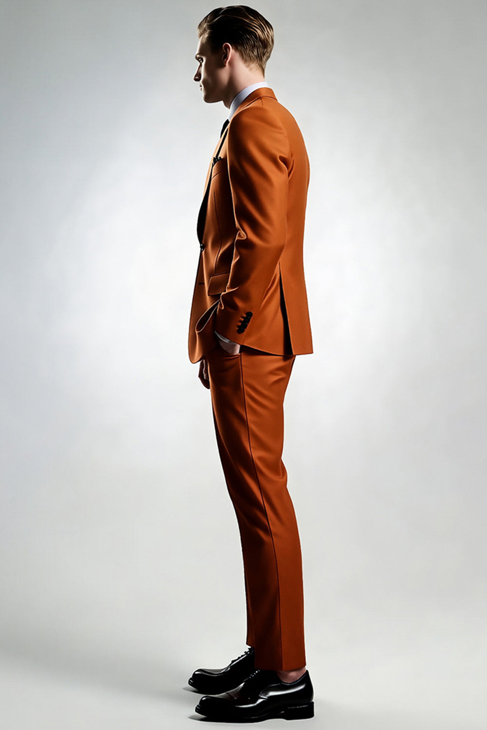 Dark Orange Peak Lapel One Button Men's Suits