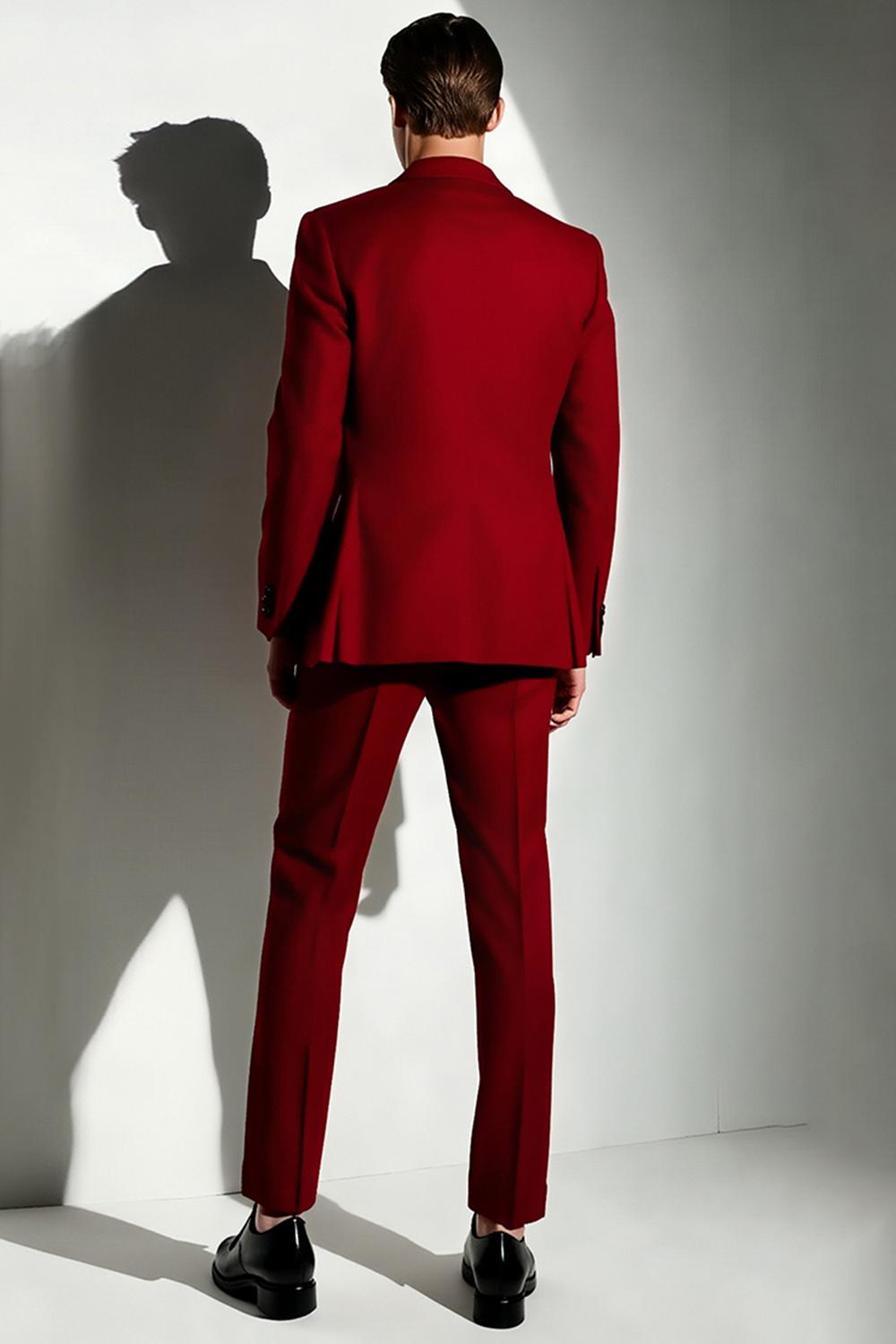 Burgundy Singel Breasted 3 Piece Men's Prom Suits