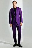 Dark Purple One Button Peak Lapel Men's Prom Suits