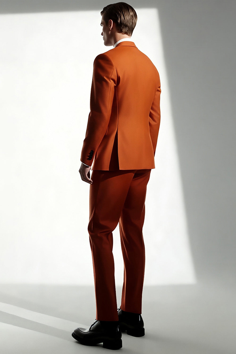 Men's Dark Orange Peak Lapel 2 Piece Prom Suits