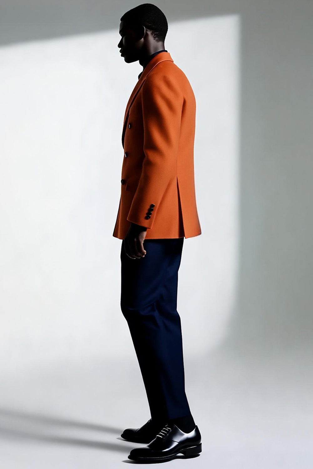 Dark Orange Peak Lapel Double Breasted Men's Suits