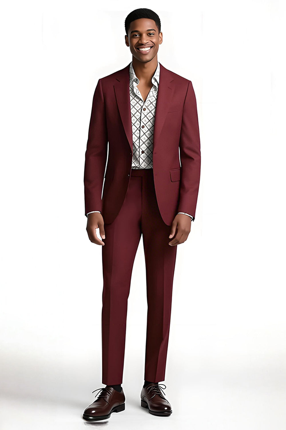 Burgundy Notched Lapel 2 Piece Slim Fit Men's Prom Suits