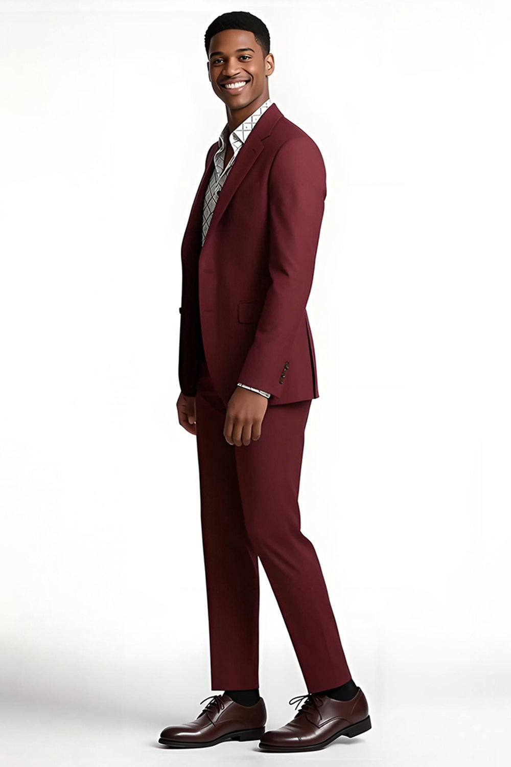 Burgundy Notched Lapel 2 Piece Slim Fit Men's Prom Suits