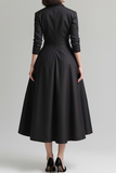 Black Satin A Line Shawl Lapel Work Dress with Pockets