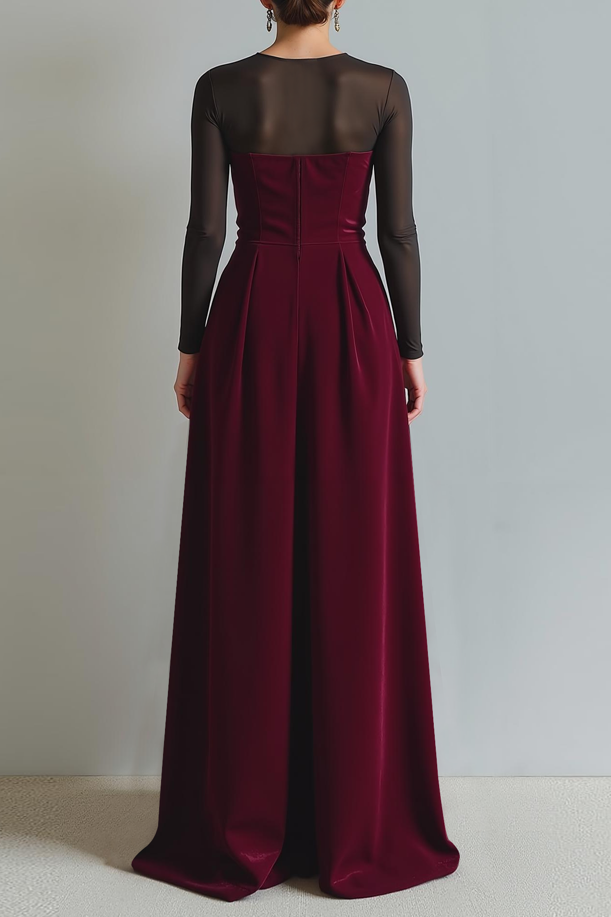 Cabernet Sheath Velvet Long Formal Dress with Sleeves