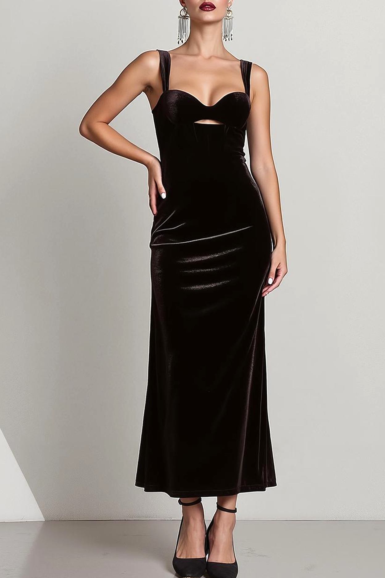Black Velvet Sheath Keyhole Long Formal Dress with Slit