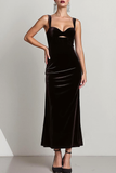 Black Velvet Sheath Keyhole Long Formal Dress with Slit