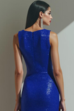 Sparkly Royal Blue Mermaid Midi Formal Dress