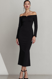 Off The Shoulder Black Sheath Formal Dress