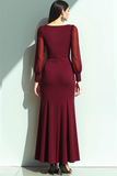 Cabernet Mermaid Square Neck Long Sleeves Formal Dress with Slit