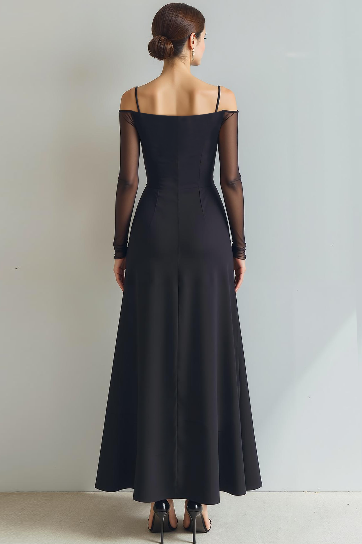 Black Sheath Cold Shoulder Long Formal Dress with Sleeves