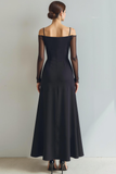 Black Sheath Cold Shoulder Long Formal Dress with Sleeves