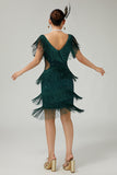 V-Neck Black Tiered Fringed Cut-Out 1920s Dress With Sequins