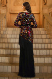 Sparkly Black V-Neck Long Sleeve Mermaid Formal Dress