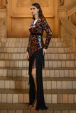 Sparkly Black V-Neck Long Sleeve Mermaid Formal Dress
