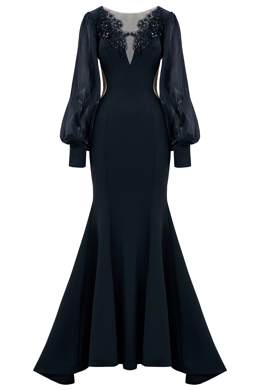 Black Mermaid Long Sleeve Mother of the Bride Dress with Appliques