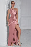 Yellow Mermaid One Shoulder Ruched Maxi Prom Dress with Slit