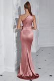Yellow Mermaid One Shoulder Ruched Maxi Prom Dress with Slit