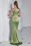 Yellow Mermaid One Shoulder Ruched Maxi Prom Dress with Slit