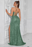 Sparkly Golden Sequin Mermaid Long Prom Dress with Slit