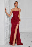 Sparkly Golden Sequin Mermaid Long Prom Dress with Slit