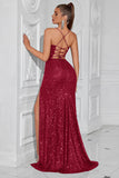 Sparkly Golden Sequin Mermaid Long Prom Dress with Slit