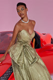 Golden Strapless A Line Prom Dress with Bow