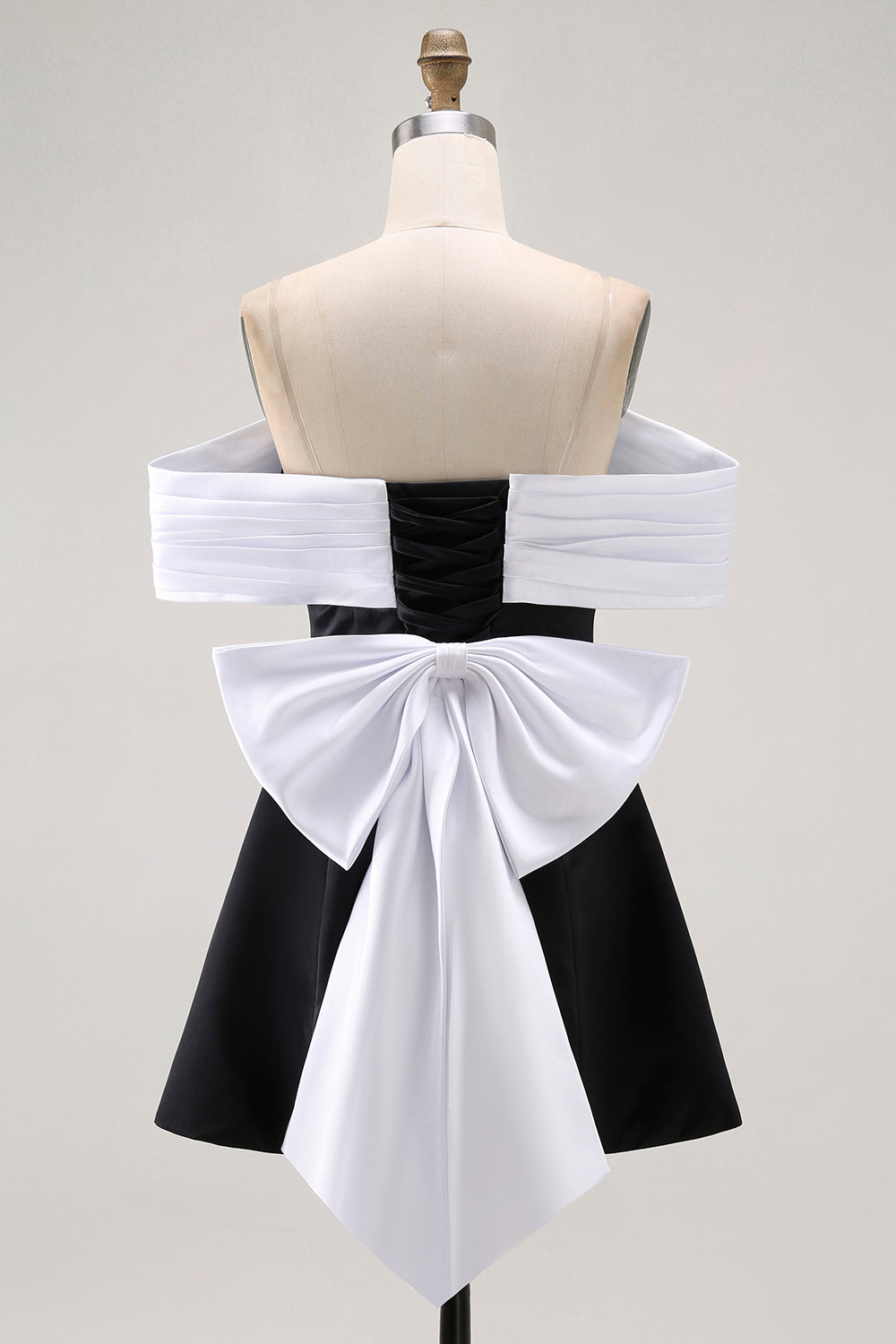 Black A-Line Off The Shoulder Short Prom Dress with Bow