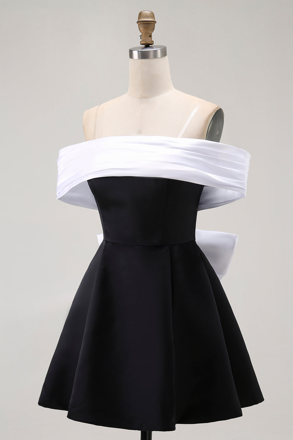Black A-Line Off The Shoulder Short Prom Dress with Bow