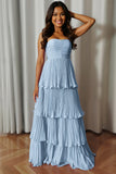 A-Line Strapless Blush Pink Pleated Tiered Bridesmaid Dress