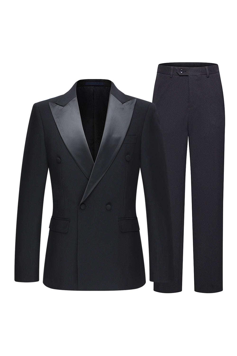 Slim Fit Black 2 Piece Double Breasted Peak Lapel Men's Suits