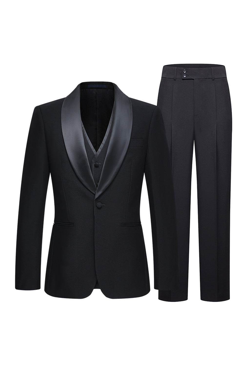 3 Piece Shawl Lapel One Button Black Men's Suits