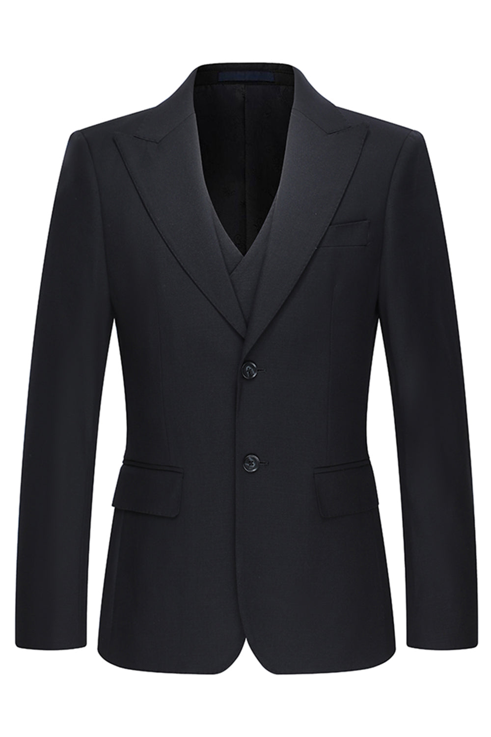 Black Peak Lapel Single Breasted 3 Piece Men's Suits