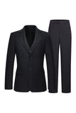 Single Breasted Notched Lapel Black 3 Piece Men's Suits