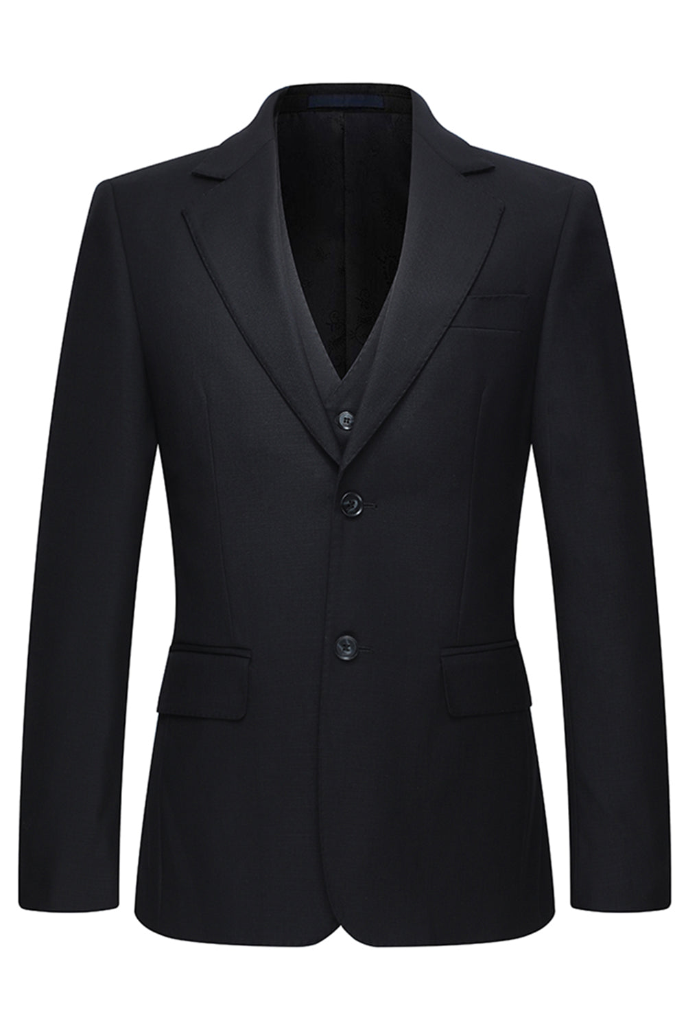Single Breasted Notched Lapel Black 3 Piece Men's Suits
