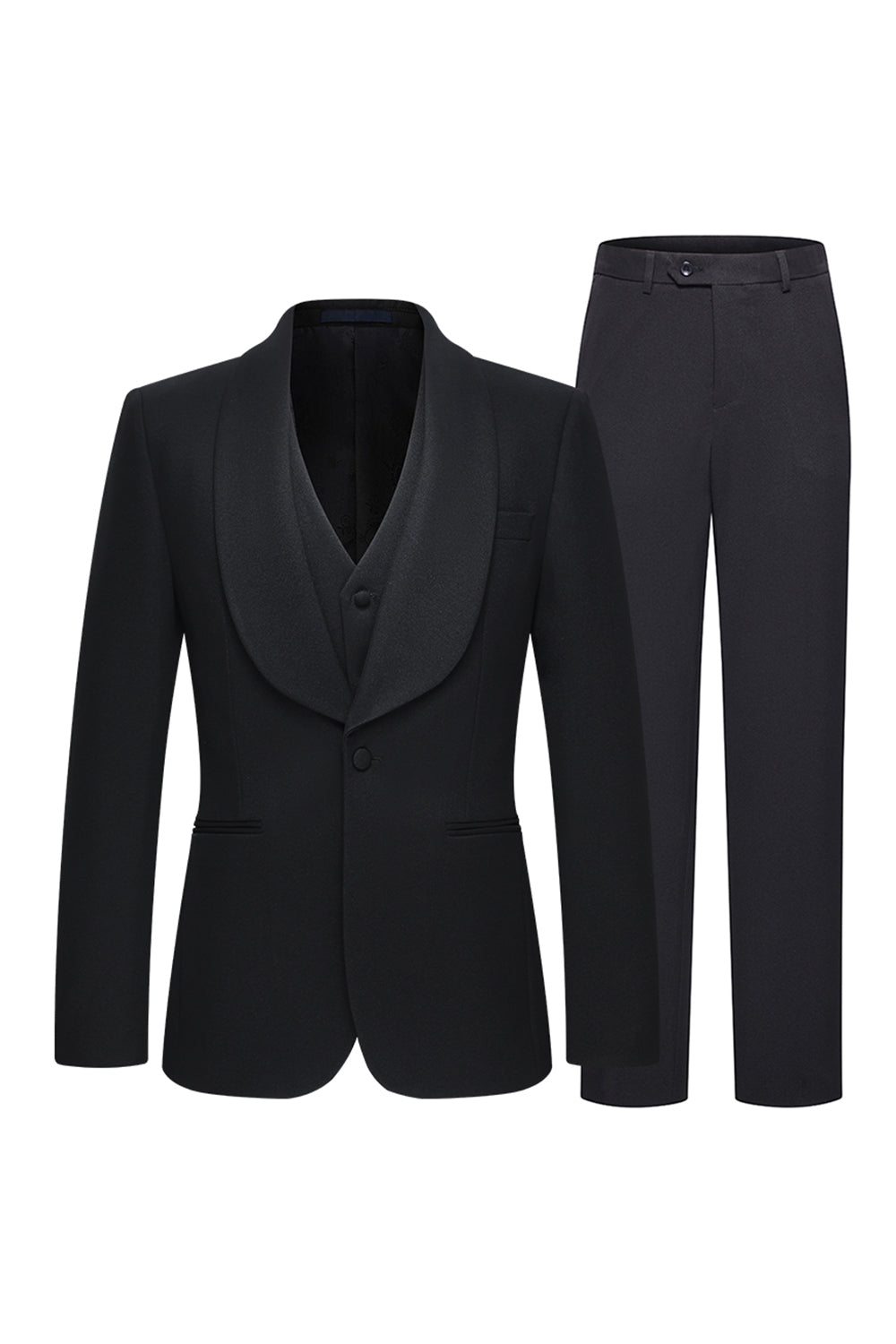 Shawl Lapel Black 3 Piece One Button Men's Business Suits