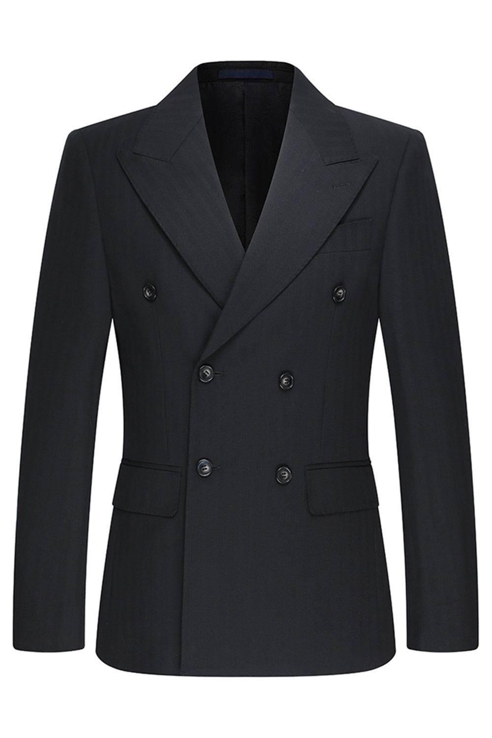 Black 3 Piece Peak Lapel Double Breasted Men's Business Suits