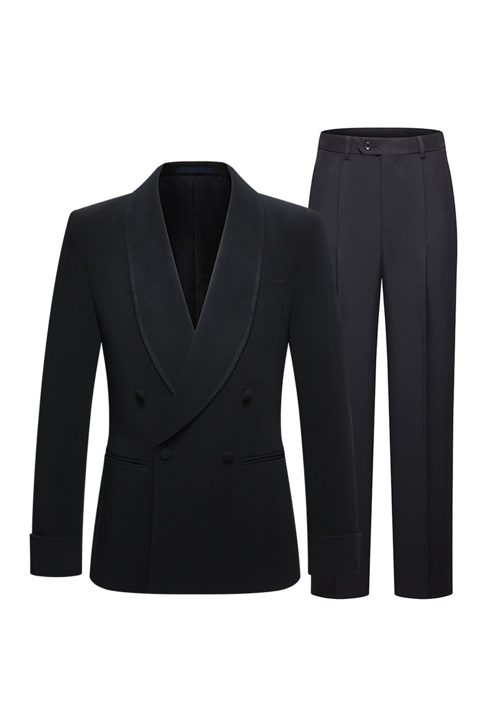 Double Breasted Black Shawl Lapel 2 Piece Men's Suits