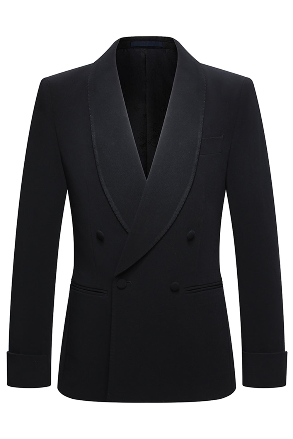 Double Breasted Black Shawl Lapel 2 Piece Men's Suits