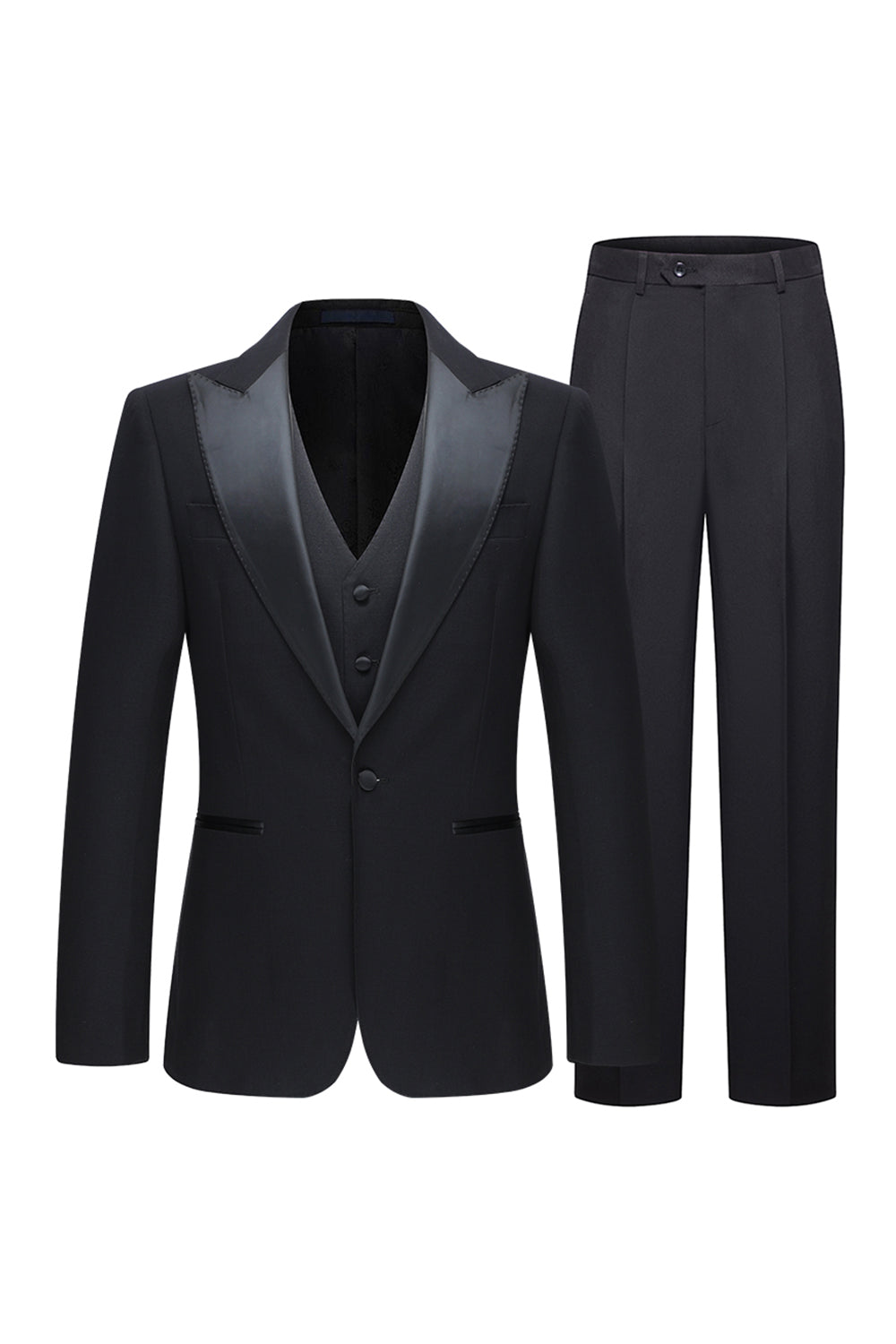 Black 3 Piece Peak Lapel Slim Fit Men's Wedding Suits