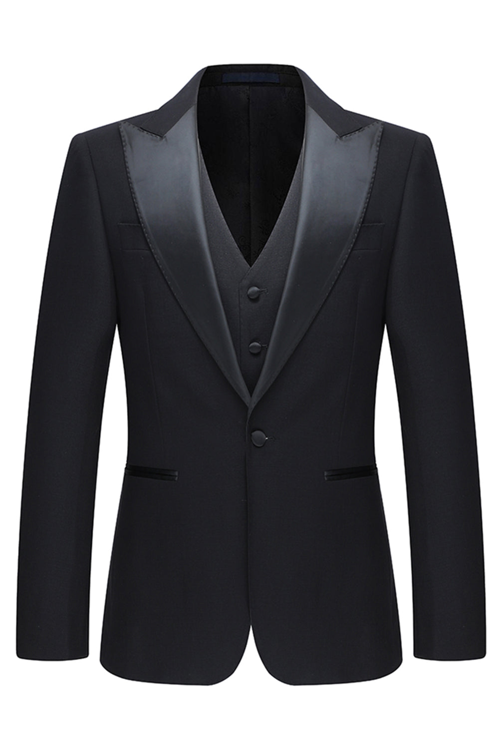 Black 3 Piece Peak Lapel Slim Fit Men's Wedding Suits
