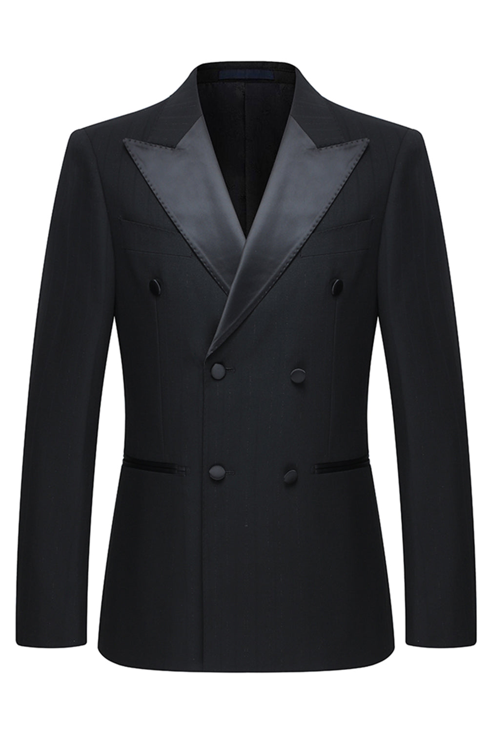 2 Piece Peak Lapel Double Breasted Black Men's Party Suits